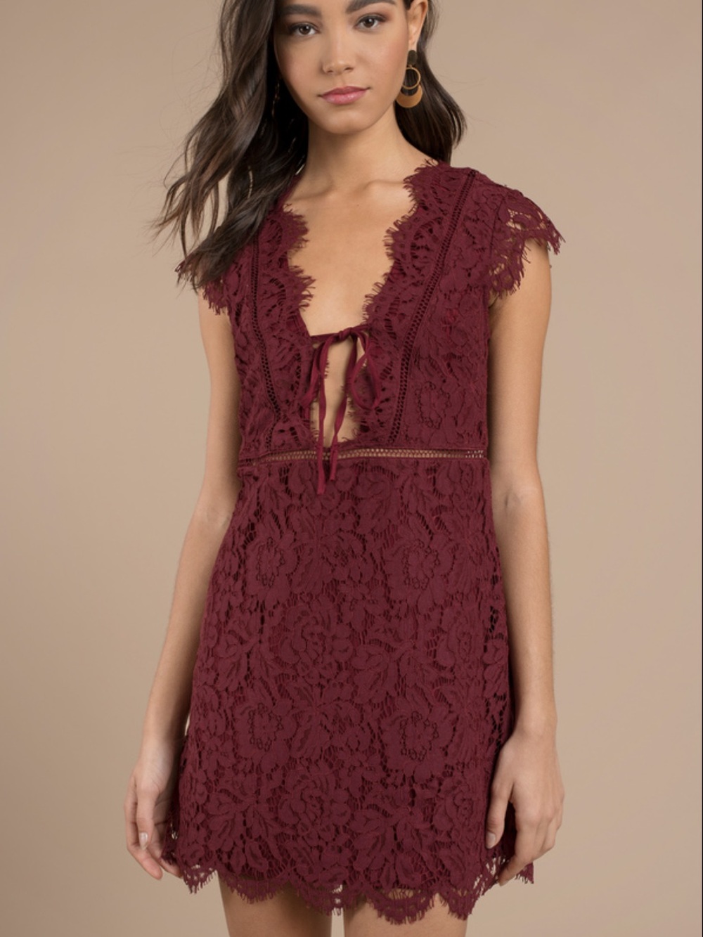 Tobi Burgundy Lace Mini Dress